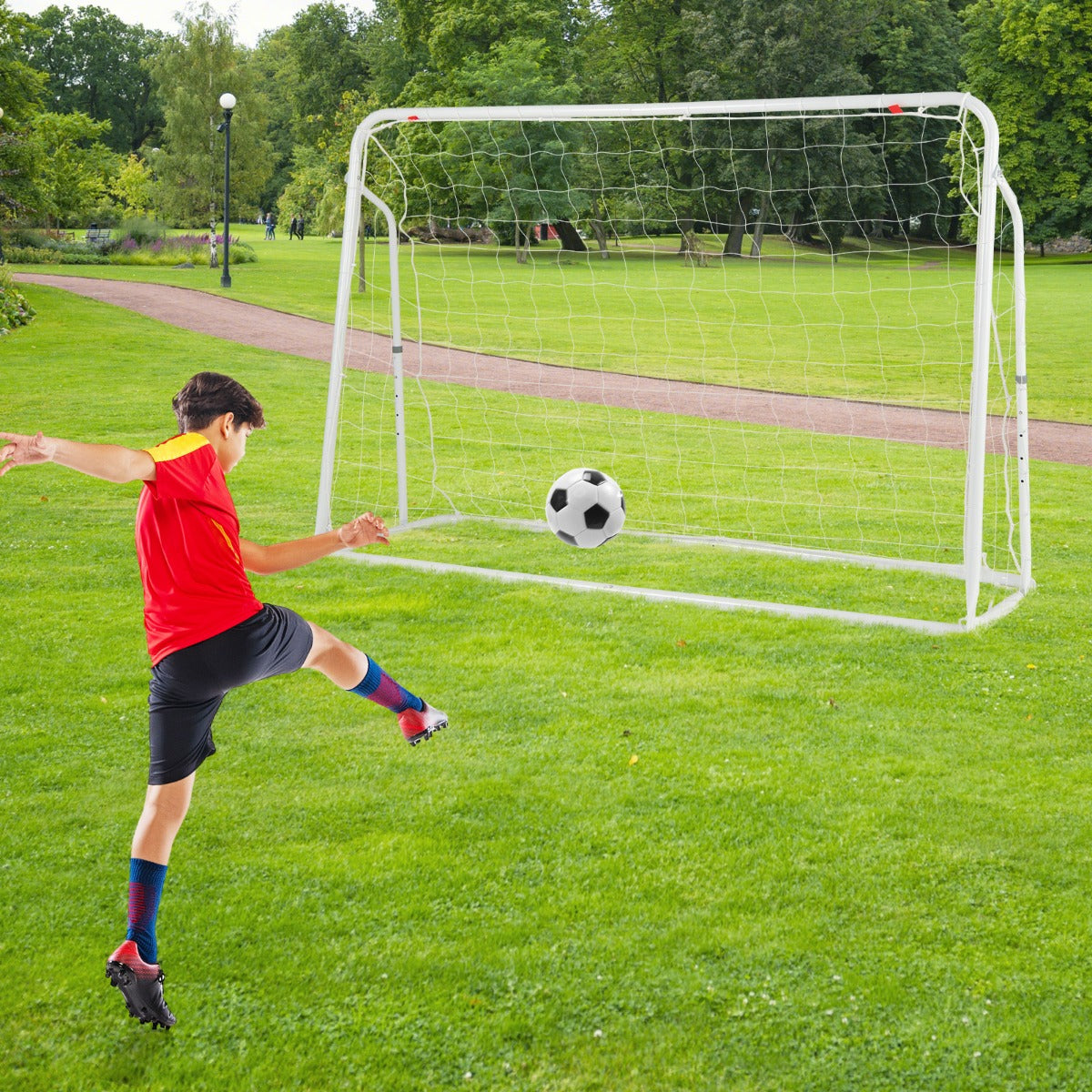 2-in-1 Kids Soccer Rebounder and Soccer Goal for Kids Aged 6+ Years Old-White