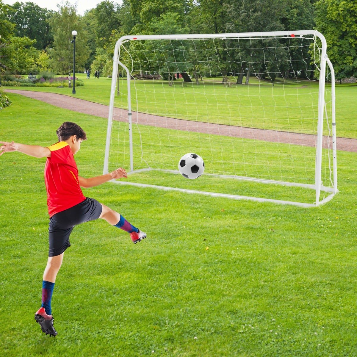 2-in-1 Kids Soccer Rebounder and Soccer Goal for Kids Aged 6+ Years Old-White