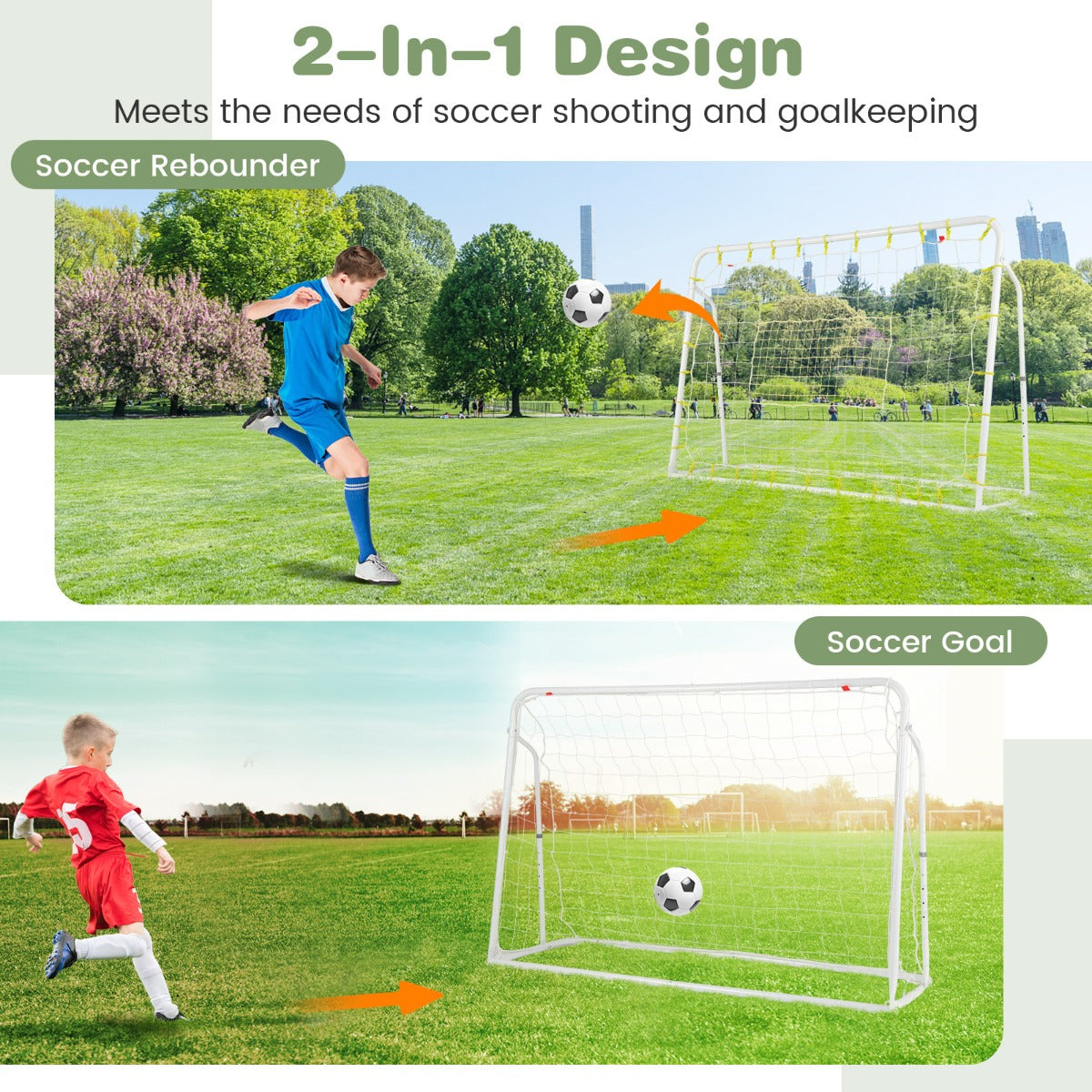 2-in-1 Kids Soccer Rebounder and Soccer Goal for Kids Aged 6+ Years Old-White