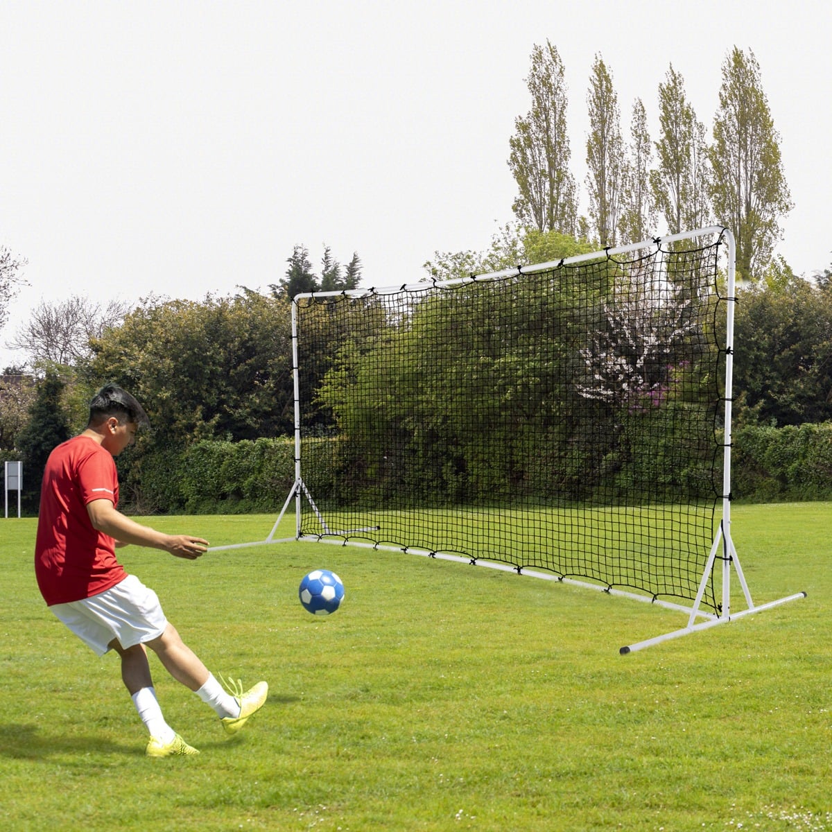 Portable Soccer Rebounder Net with Carry Bag, Sturdy Metal Frame-White