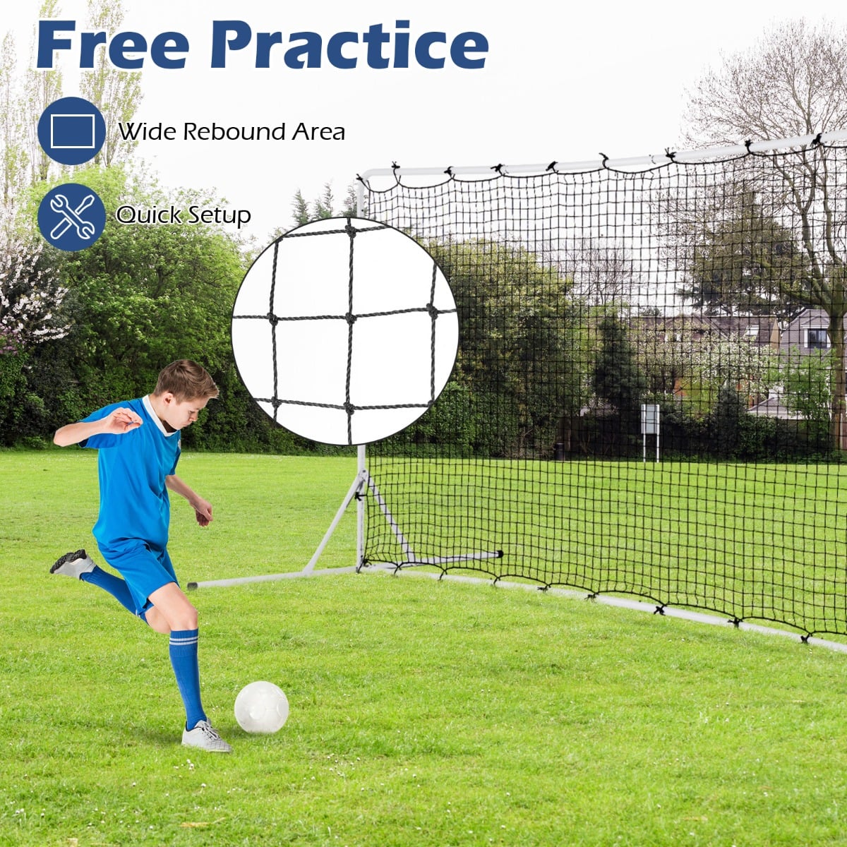 Portable Soccer Rebounder Net with Carry Bag, Sturdy Metal Frame-White