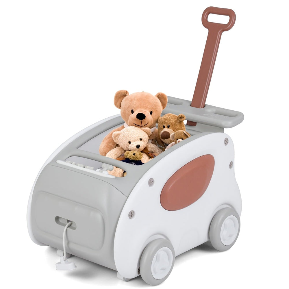 2-In-1 Push and Pull Baby Stroller with Wheels and Foldable Seat-Grey