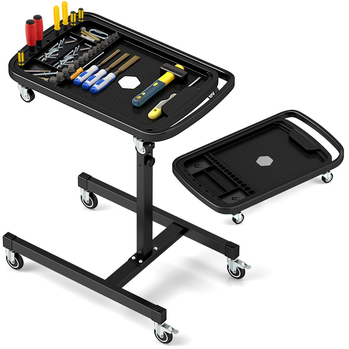2-in-1 Rolling Tool Tray with Detachable Part Tray-Black