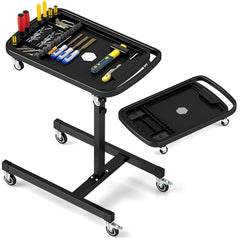 2-in-1 Rolling Tool Tray with Detachable Part Tray-Black