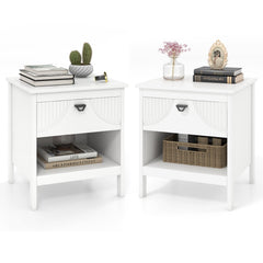 2-tier End Table Set of 2 with Drawer and Open Storage Shelf-White