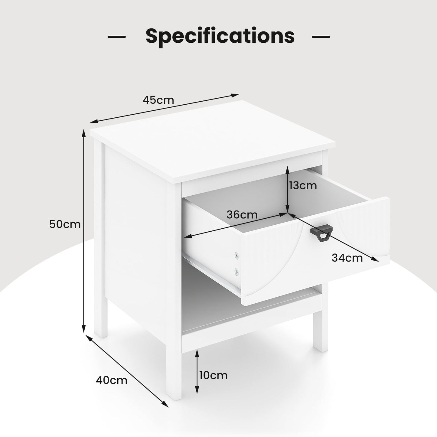 2-tier End Table Set of 2 with Drawer and Open Storage Shelf-White