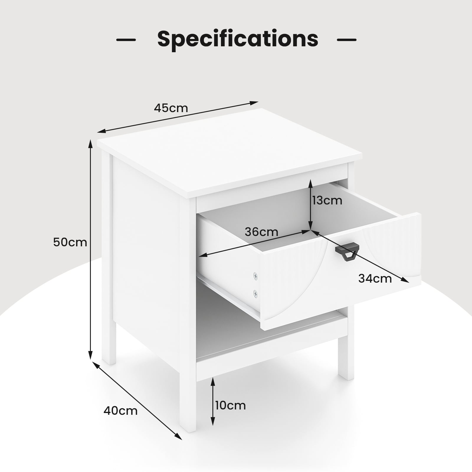 2-tier End Table Set of 2 with Drawer and Open Storage Shelf-White