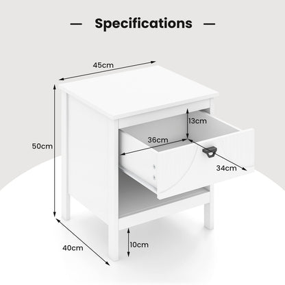 2-tier End Table Set of 2 with Drawer and Open Storage Shelf-White