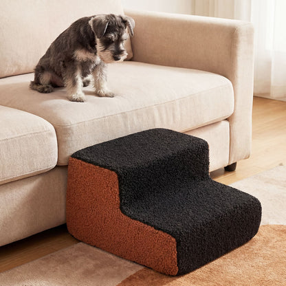 2-tier Foam Dog Ramp High-density Pet Stairs with Non-Slip Bottom-Black