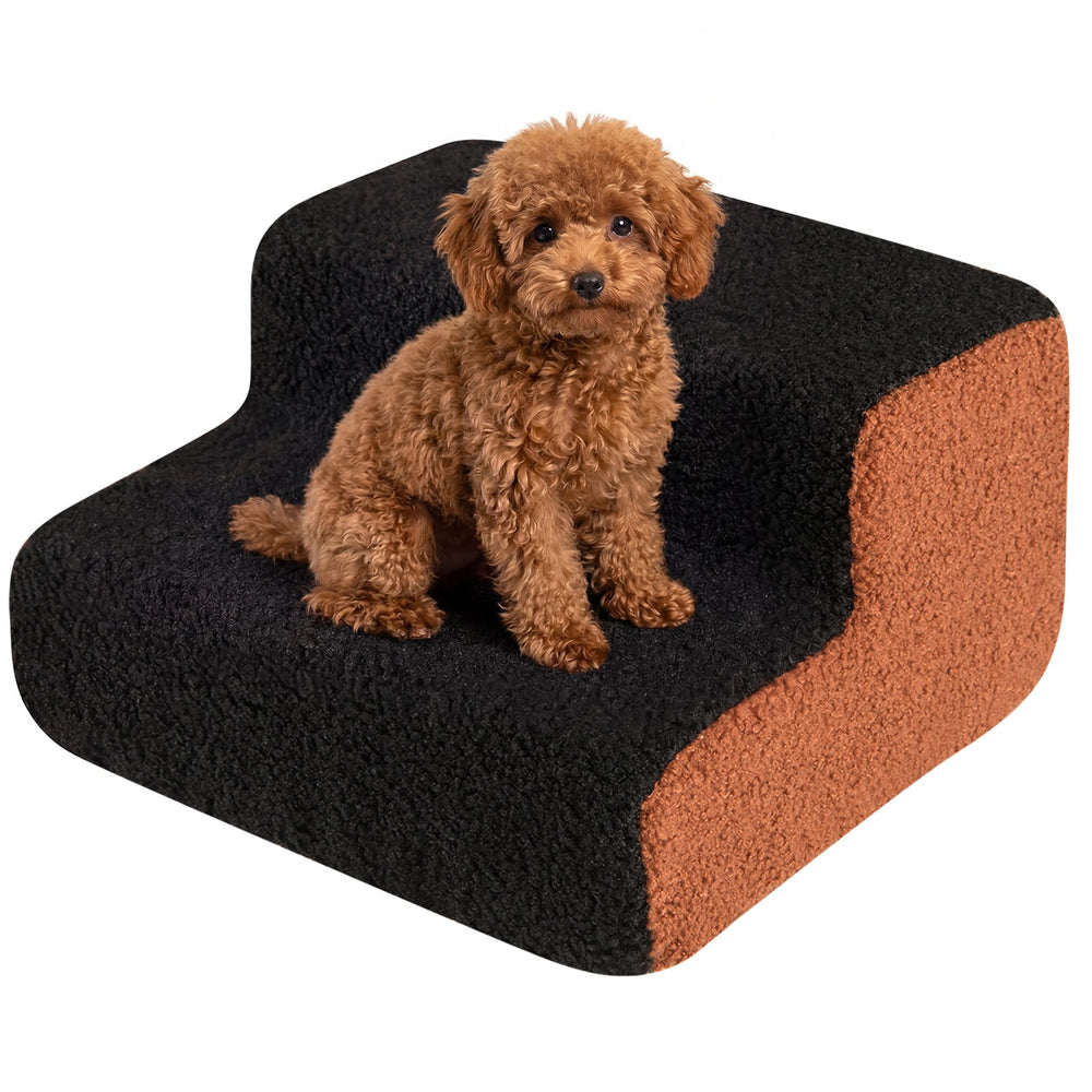 2-tier Foam Dog Ramp High-density Pet Stairs with Non-Slip Bottom-Black