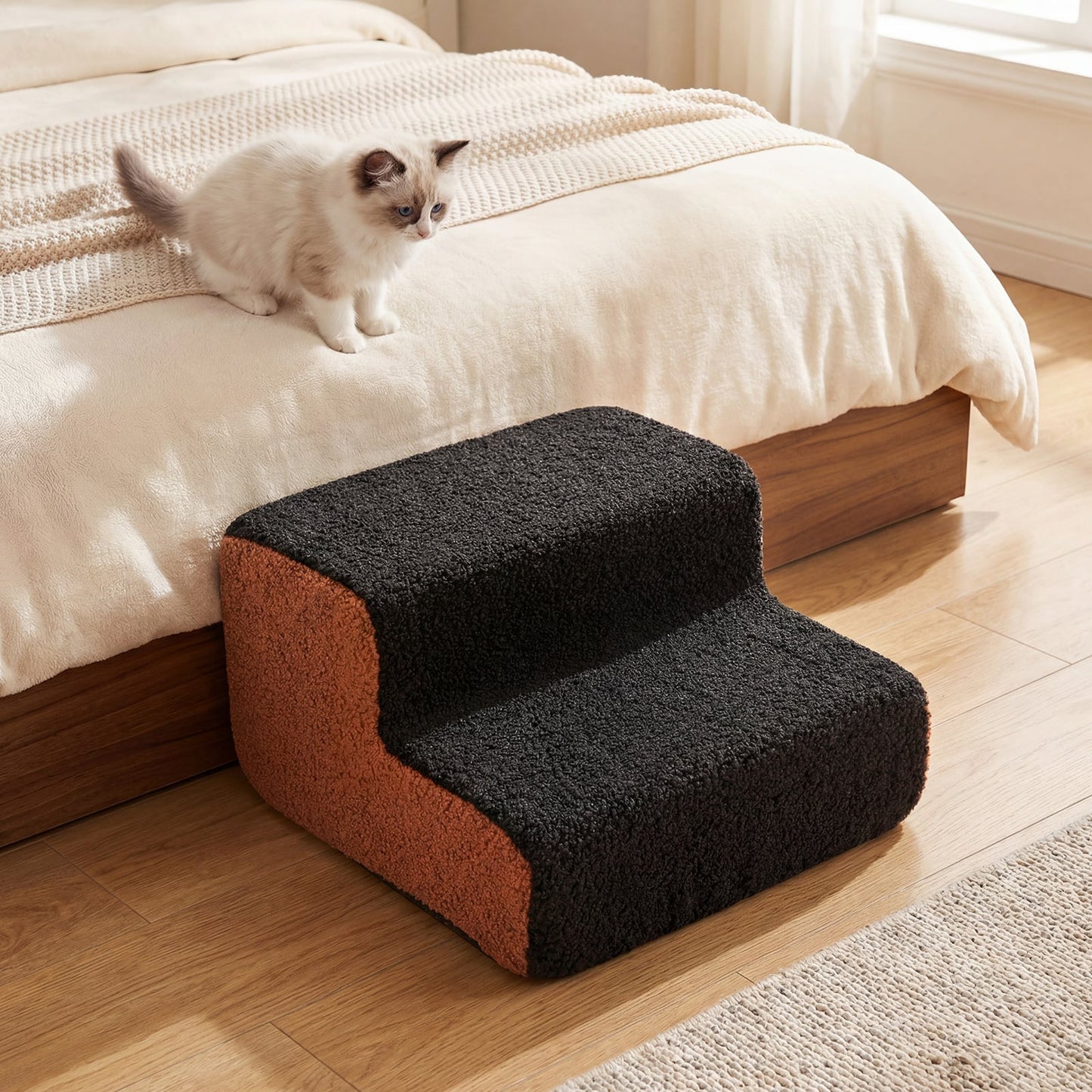 2-tier Foam Dog Ramp High-density Pet Stairs with Non-Slip Bottom-Black
