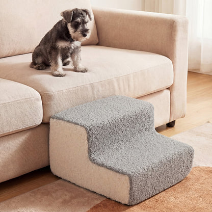 2-tier Foam Dog Ramp High-density Pet Stairs with Non-Slip Bottom-Grey