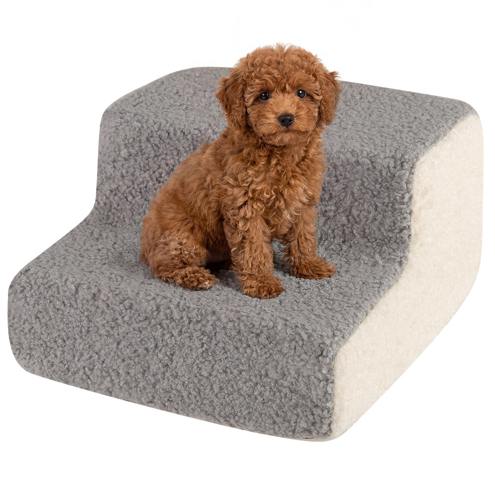 2-tier Foam Dog Ramp High-density Pet Stairs with Non-Slip Bottom-Grey