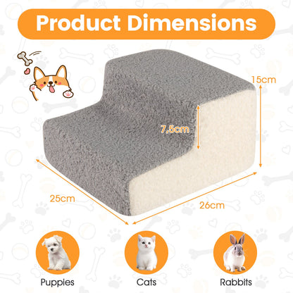 2-tier Foam Dog Ramp High-density Pet Stairs with Non-Slip Bottom-Grey