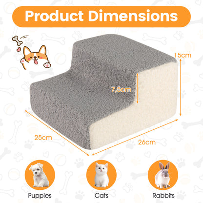 2-tier Foam Dog Ramp High-density Pet Stairs with Non-Slip Bottom-Grey