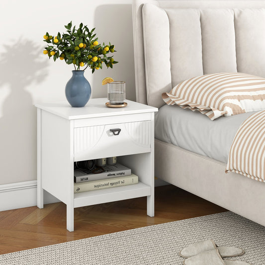 2-tier End Table with Drawer and Open Storage Shelf-White