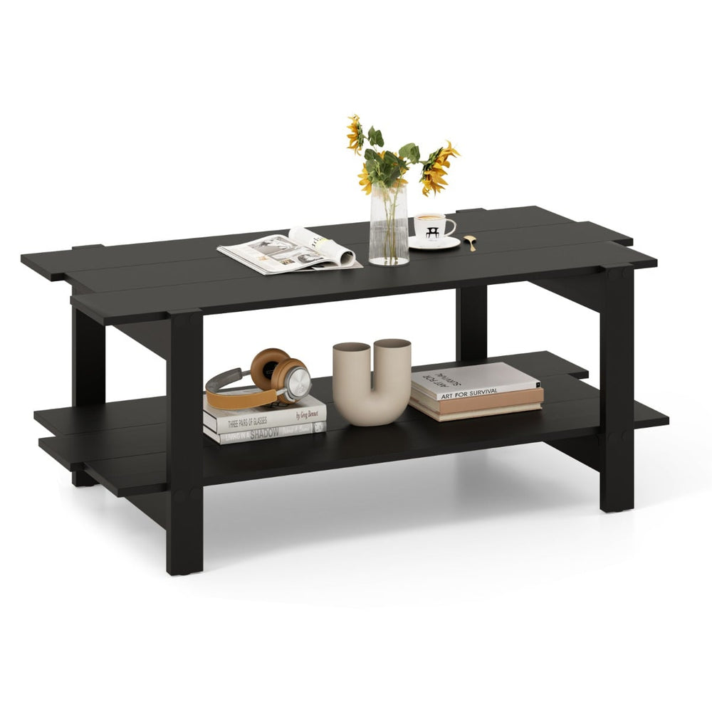2-Tier Coffee Table with Storage Shelf for Living Room-Black