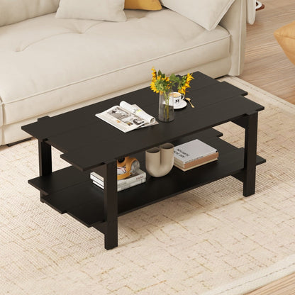 2-Tier Coffee Table with Storage Shelf for Living Room-Black