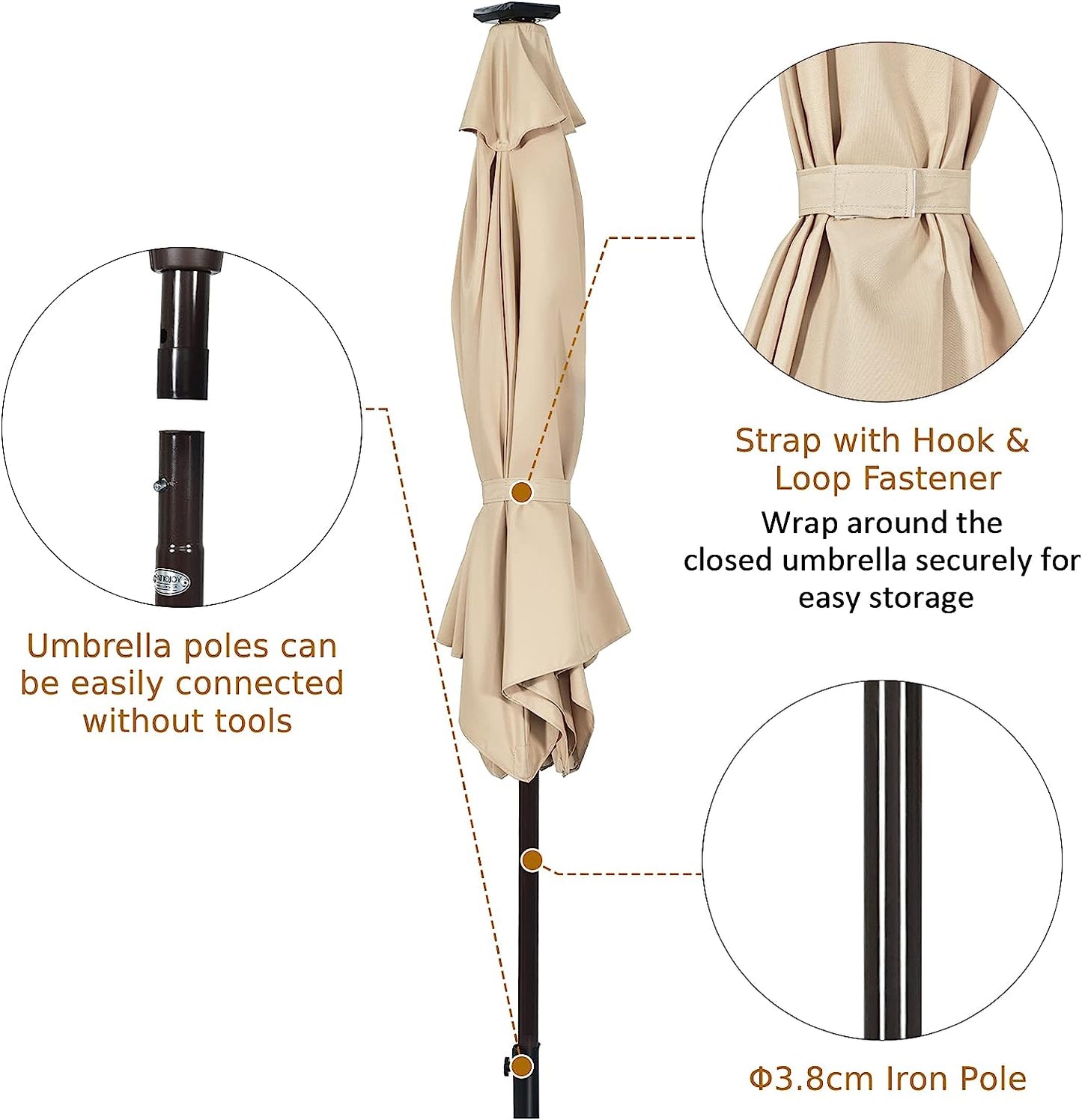 3-Tier Solar Powered LED Lighted Patio Umbrella-Beige
