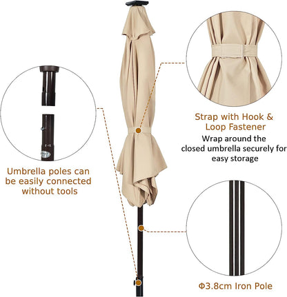 3-Tier Solar Powered LED Lighted Patio Umbrella-Beige