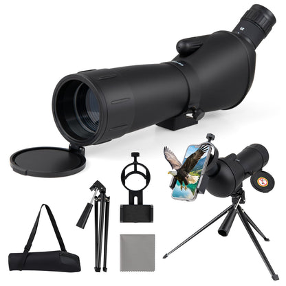 20-60x60 HD Spotting Scope with Tripod and Phone Adapter for Birds-Black