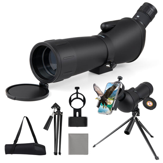 20-60x60 HD Spotting Scope with Tripod and Phone Adapter for Birds-Black