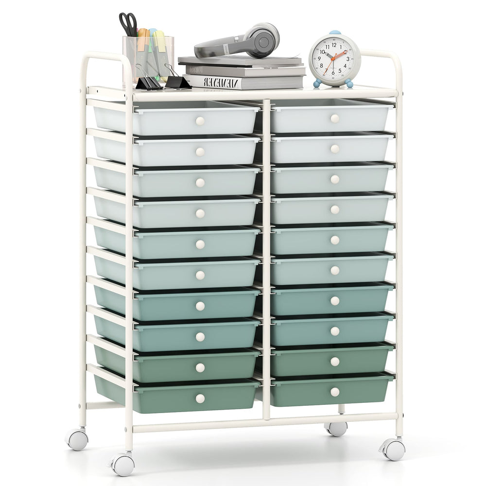 20 Drawers Storage Trolley with 4 Wheels for Beauty Salon-Green