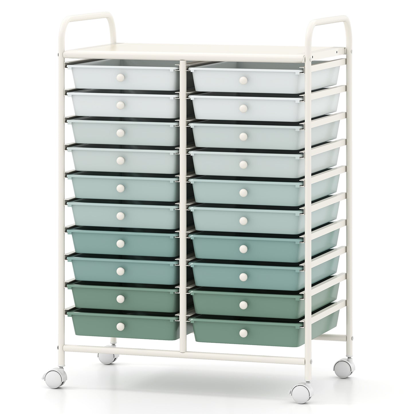 20 Drawers Storage Trolley with 4 Wheels for Beauty Salon-Green