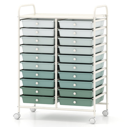 20 Drawers Storage Trolley with 4 Wheels for Beauty Salon-Green