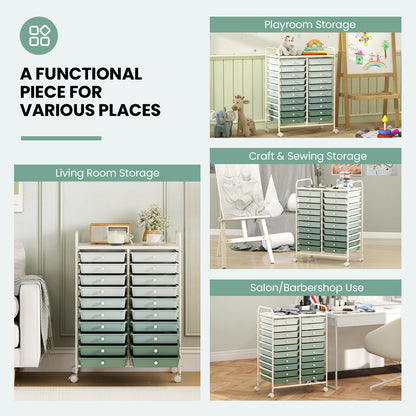 20 Drawers Storage Trolley with 4 Wheels for Beauty Salon-Green