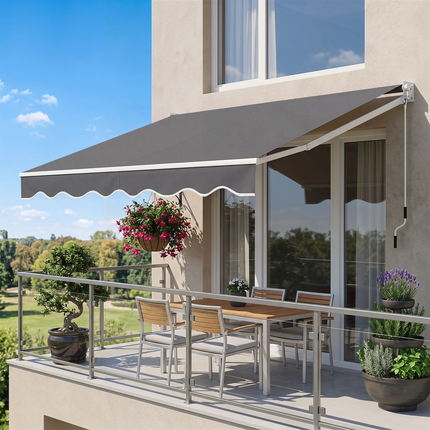 200 x 245cm Manual Retractable Awning with Adjustable Angle-Grey