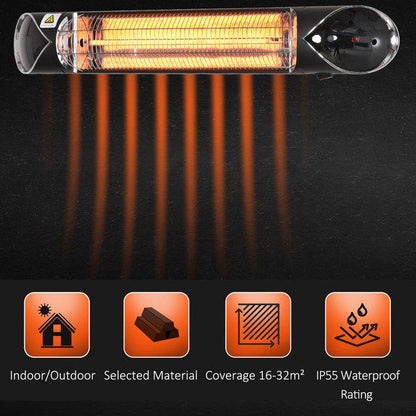 Outsunny 2000W Electric Infrared Patio Heater Wall Mounted Carbon Fibre Heater with Remote Control, 4 Heat Settings, 24-Hour Timer for Indoor Outdoor, Black