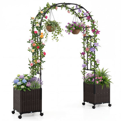 200cm Garden Arch Trellis with 2 Planter Boxes for Climbing Plants