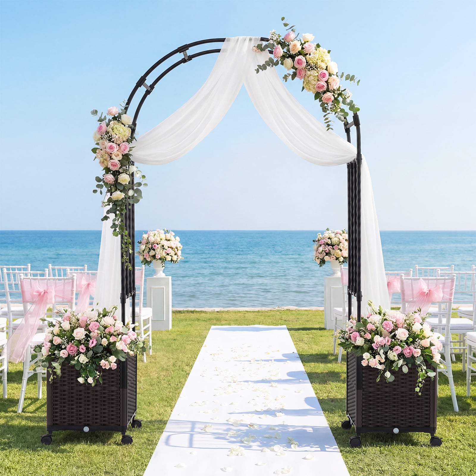 200cm Garden Arch Trellis with 2 Planter Boxes for Climbing Plants