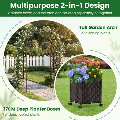 200cm Garden Arch Trellis with 2 Planter Boxes for Climbing Plants