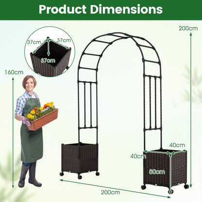 200cm Garden Arch Trellis with 2 Planter Boxes for Climbing Plants
