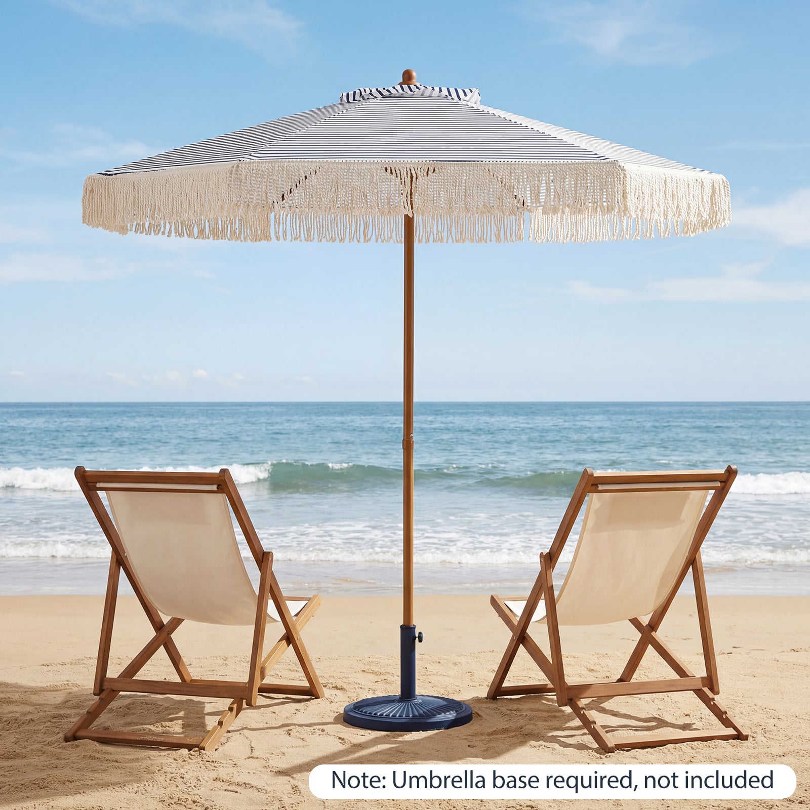 200cm Patio Umbrella with Fringe and Sun-Protective Polyester Canopy for Beach Backyard-Blue
