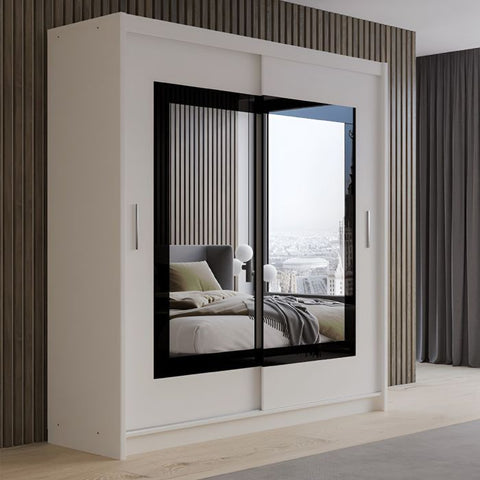 Sliding Wardrobe HAMPSTEAD 2 Door Mirrored Wardrobe White 203cm