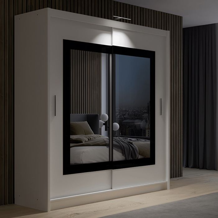 Sliding Wardrobe HAMPSTEAD 2 Door Mirrored Wardrobe White 203cm
