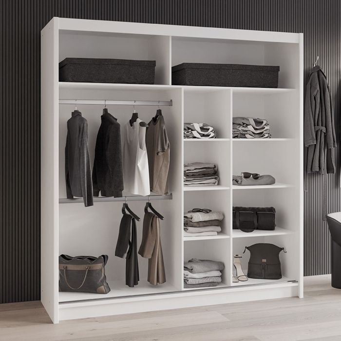 Sliding Wardrobe HAMPSTEAD 2 Door Mirrored Wardrobe White 203cm