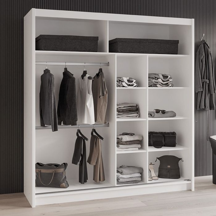 Sliding Wardrobe HAMPSTEAD 2 Door Mirrored Wardrobe White 203cm