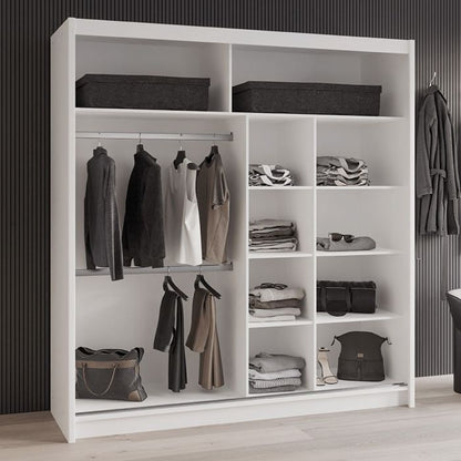 Sliding Wardrobe HAMPSTEAD 2 Door Mirrored Wardrobe White 203cm