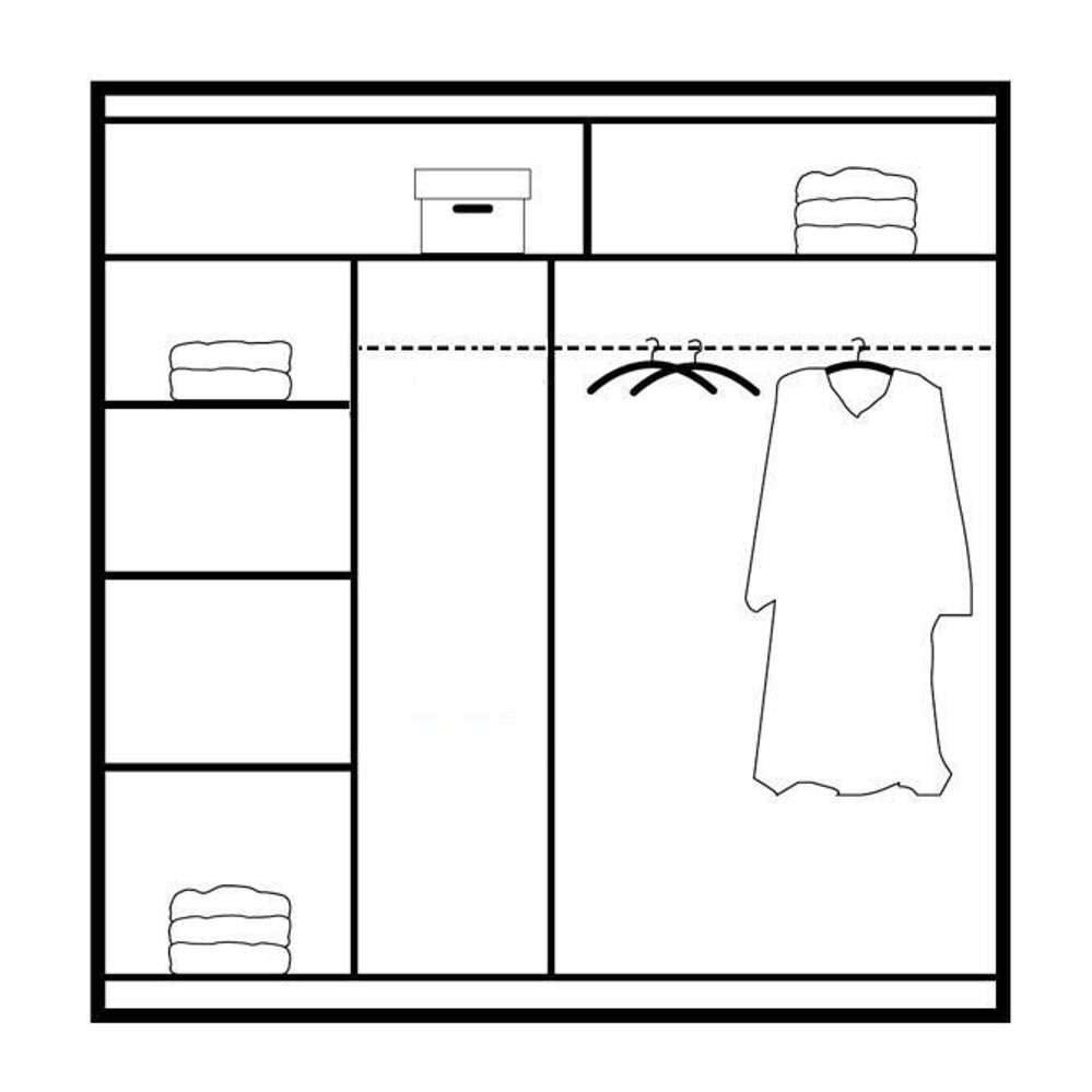 Vista Mirrored Sliding Door Wardrobe 203 cm- Black, White and Oak