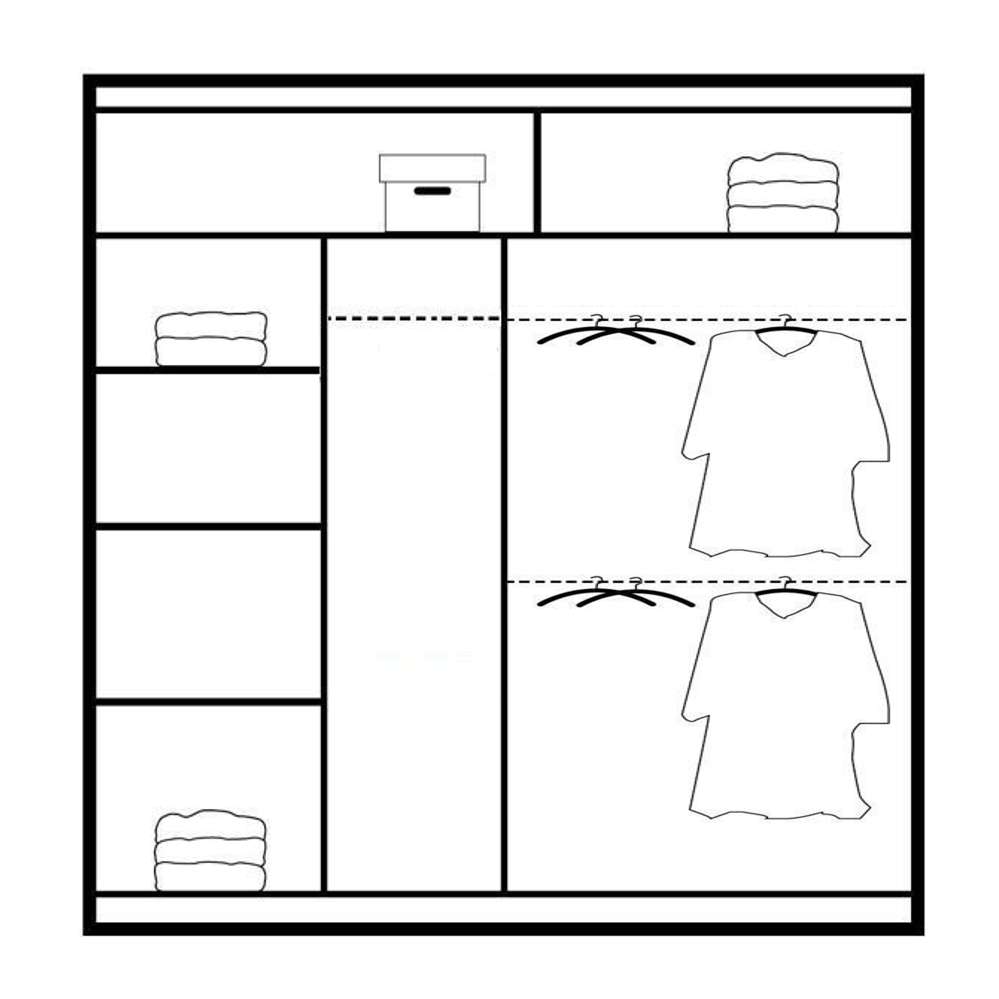 Vista Mirrored Sliding Door Wardrobe 203 cm- Black, White and Oak