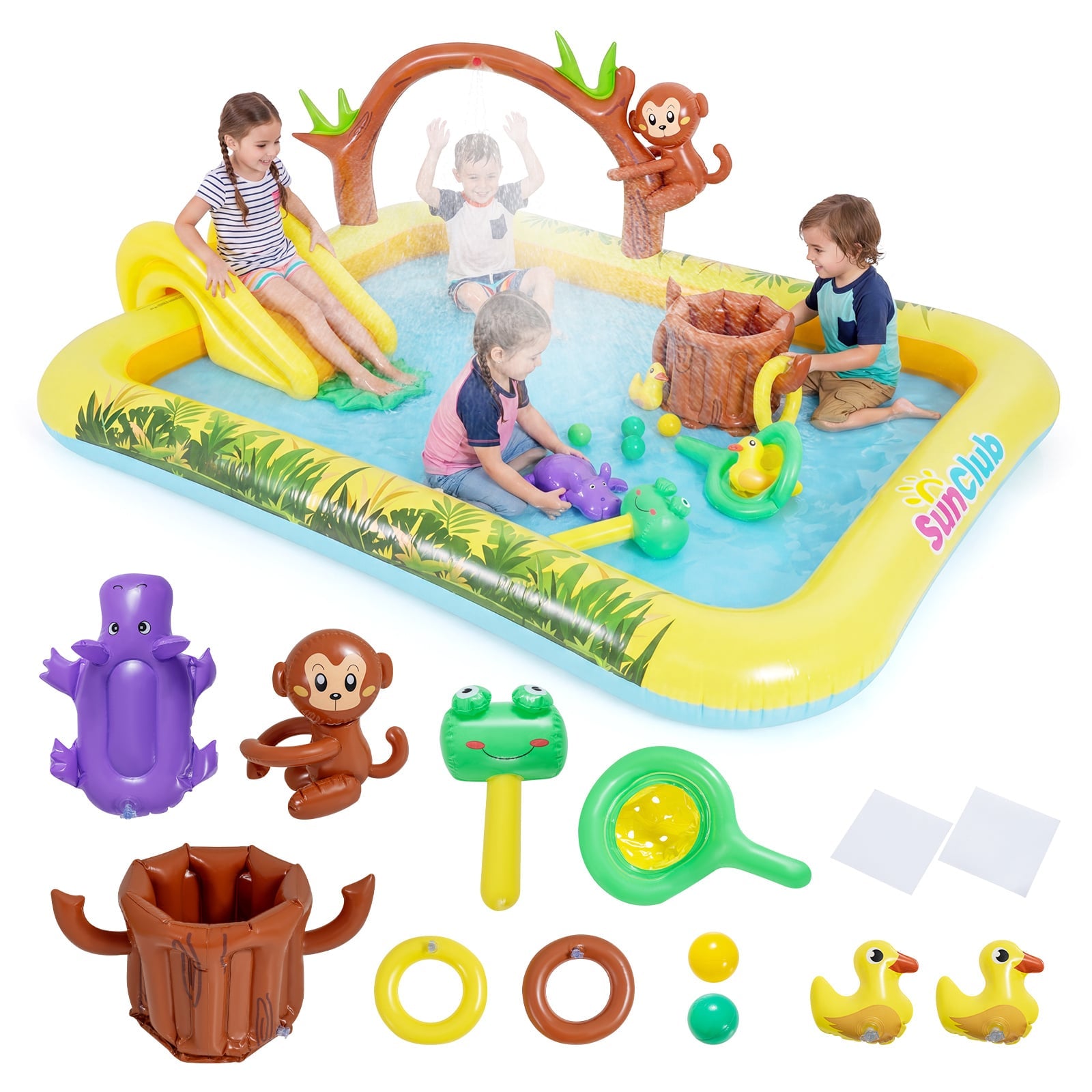 207 x 168 x 77 cm Animal Inflatable Play Center with Slide and Arch-shaped Sprinkle for Children