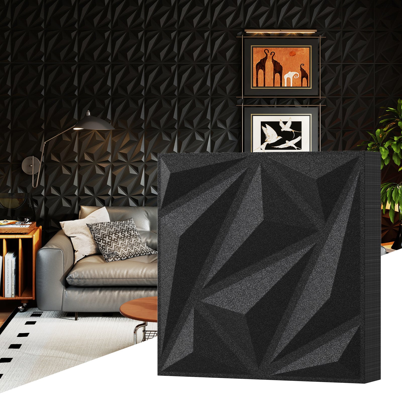 20-Pack 3D Acoustic Wall Panels  with Diamond Texture-Black