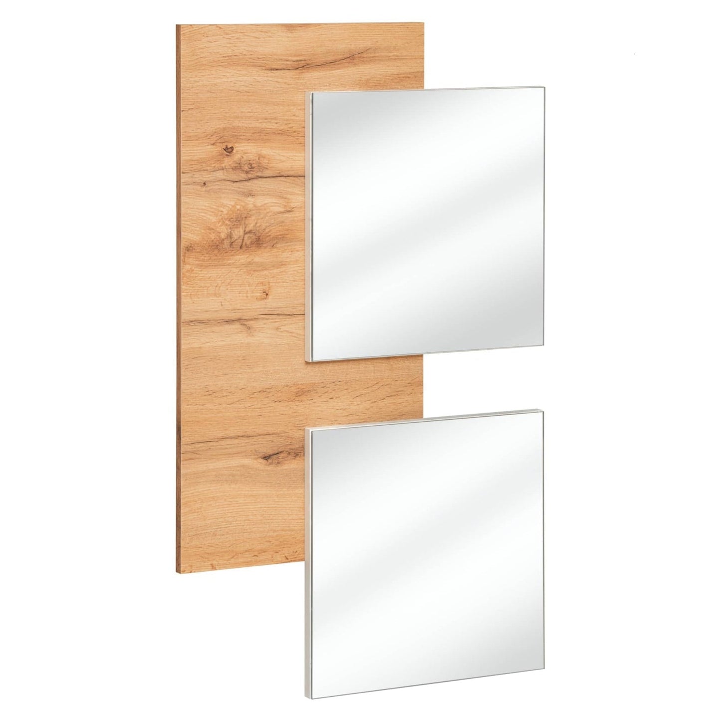 Two square mirrors with wooden frame on a white background