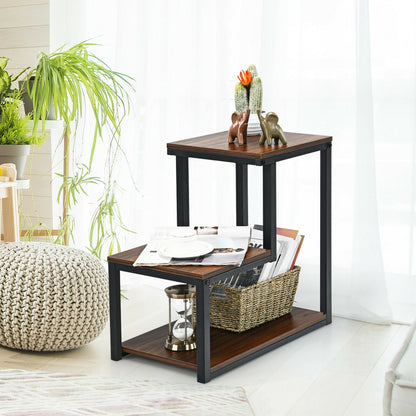 Industrial Styled End Table with 3 Shelves-Brown