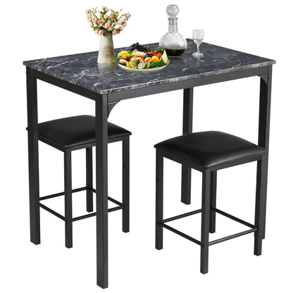 3 Piece Dining Table Set with 2 Faux Leather Backless Stools-Black