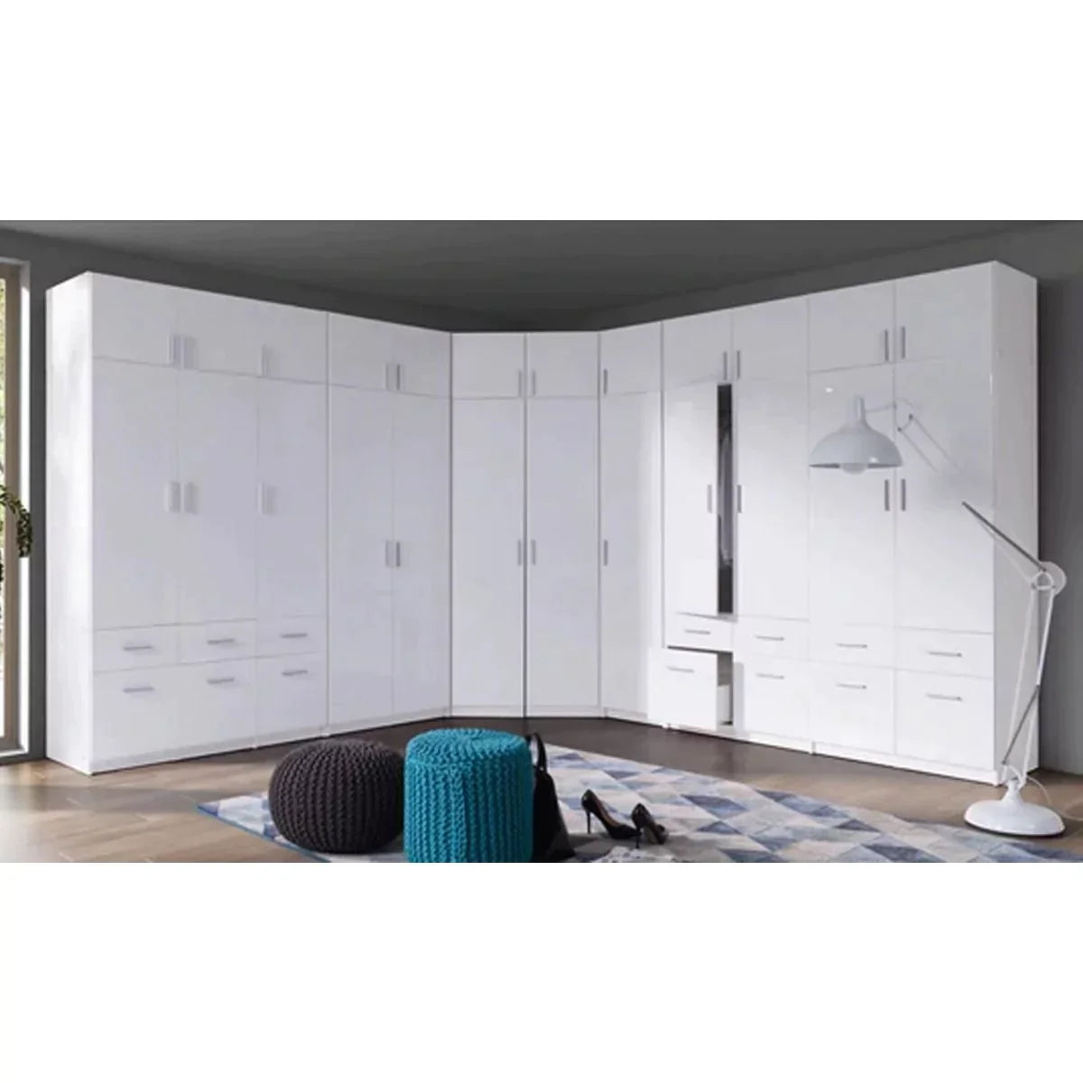 Classic Design 2 Door White Corner Wardrobe - 117cm